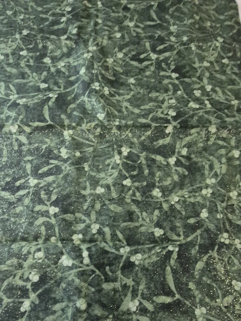 Fabric Traditions Green Mistletoe Glitter Cotton Fabric 22x42” Holiday Print